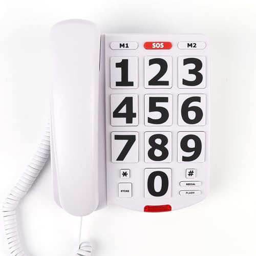 MCHEETA Big Button Phone for Seniors, Large Button Phones for Elderly with Picture, Hand-Free Corded Phone with LED Call Alert, Adjustable Volume and 3 One-Touch Dialing for Elderly People, White