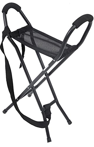 Canne Pliante, Canne de Marche Pliable Noire avec siège, Canne humanisée Portable avec Tabouret, siège de Canne Pliable antidérapant et résistant à l'usure pour Les Personnes âgées