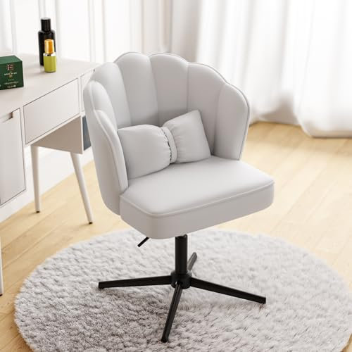 Schminktisch stuhl-Höhenverstellbarer, um 360° drehbarer make up stuhl mit blütenförmiger Rückenlehne, kann als Schminkstuhl, bedroom chair, Arbeitsstuhl und Muschelstuhl verwendet werden. (weiß)