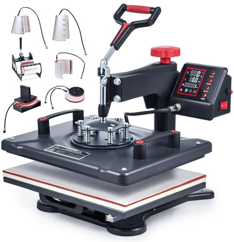 CREWORKS 8 en 1 Presse à Chaud 38x30CM Machine de Transfert à Chaleur Plateaux Pivotant à 360° Contrôle Numérique de Durée et Température avec Accessoires pour Tasse Chapeau Assiette Capuchon