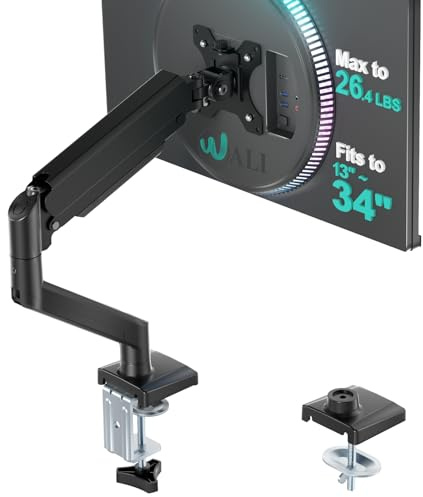 WALI Single Monitor Mount for 13-34 inch Screens, Adjustable Gas Spring Single Monitors Arm, Regular Screen up to 32 inch, 26.4lbs, Computer Monitor Stand for Desk, VESA 75/100mm (GSMP001N), Black