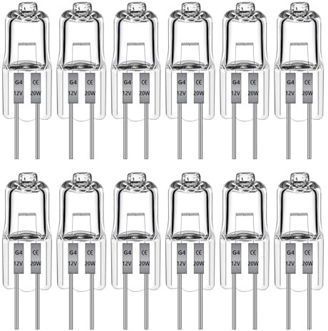 Blakapoo 12 Stück G4 Halogen Glühbirnen 20W 12V, g4 Halogenlampen Clear Capsule 2 Pin Glühbirne, Dimmbare G4 Warmweiß 2700K, für Küchenbeleuchtung, Kronleuchter, Innenbeleuchtung, Schienenbeleuchtung