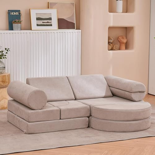 jela Kindercouch,14-Teilige Kids Kindersofa Spielsofa für Kinder, Modulares Kinder Sofa aus Schaumstoff, Kuschelecke im Kinderzimmer,zum Spielen,Kreativsein,Schlafen (Taupe)