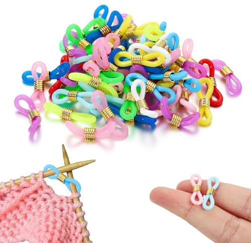 40 Pcs Knitting Needle Stoppers,Knitting Needle Point Protectors of Colourful Silicone with Golden Metal Ring,Non-Slip Transparent Knitting Accessories,for Fixing Knitting Needle in case of Sillping
