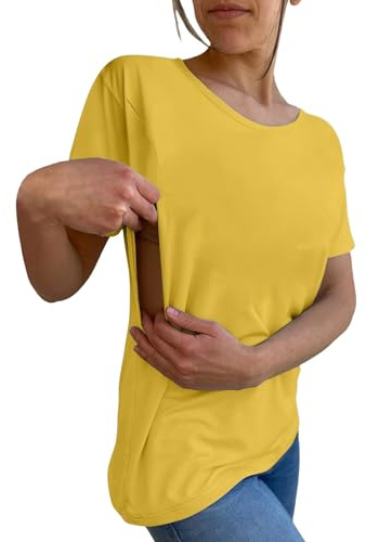 Camisetas de lactancia para maternidad, para mujer, con abertura lateral, para embarazo, cómodas, de manga corta, con cremallera, para mamá, Boobery Always On Tap