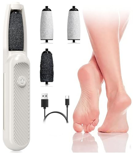 Robofun Elektrischer Hornhautentferner für die Füße, Wiederaufladbare Pediküre Set Fußpflege Elektrisch mit 3 Geschwindigkeiten, 4 Austauschbaren Fußfeilen, für rissige Fersen, Hühneraugen & Hornhaut