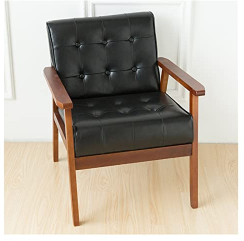 Silla de ocio moderna de mediados de siglo, marco de madera maciza, sillón de piel sintética para sala de estar, dormitorio, lectura y club, sofá individual retro con diseño cómodo