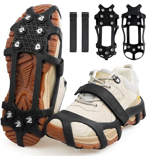 Crampons Ice Cleats for Shoes and Boots, Anti-Slip Ice Shoes Grips Snow Traction Cleats for Walking on Snow Ice Fishing Running Hiking Walking