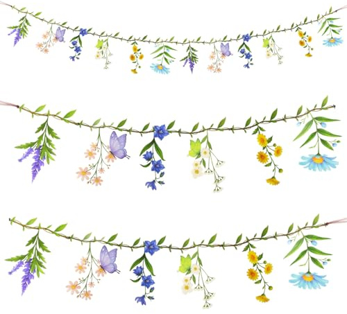 Girlang vår, vild blomma, dekoration, banderoll, vårdekoration att hänga upp, dubbelsidigt mönster, fjäril, blomgirlang för flickor, rumsdekoration, födelsedagar, trädgårdsfest, bröllop
