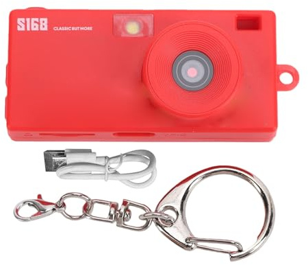 Denash Cámara Digital con Llavero, Grabadora de Vídeo 2K de 12 MP con Pantalla de 1,47 Pulgadas, Enfoque Automático, Lente Gran Angular de 110°, 6 Filtros, Linterna Integrada, par (Rojo)