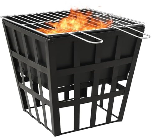 LoogCape 2-i-1 eldstad och grill av stål 34 x 34 x 48 cm för trädgård terrass vardagsrum, inklusive grillgaller, för mysiga kvällar utomhus, värmekamin med stort brännrum