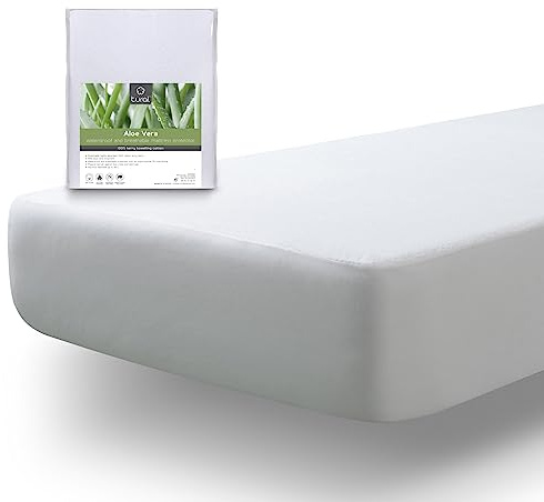 Tural Alèse Imperméable pour Matelas Aloe Vera | Drap Housse Ajustable | Bouclette Coton Blanc | 150x190/200 cm