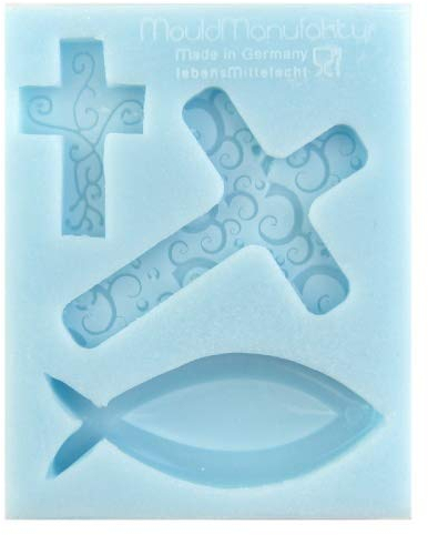 COXIMUS SilikonformKreuz und Fisch |Kreuze : 7x 5, & 3,5 x 2,5 cm ; Fisch: ca. 6x2,5cm | hochwertige Silikonform für Fondant und Flowerpaste | schnell & einfach zum Reindrücken | Made in Germany