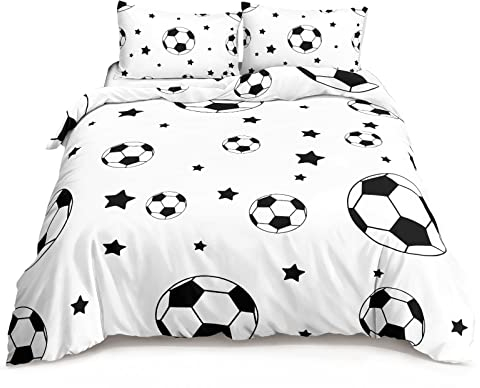 HOSIMA Fußball Bettwäsche 135x200cm für Kinder, Jungen Teenager Sport Bettbezug-Set für Einzelbett, Moderne Bedruckte Bettbezüge mit Reißverschluss und 80x80cm Kissenbezug