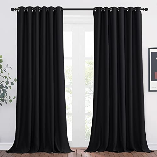 PONY DANCE Noir Rideau Thermiques Occultants de Fenêtre pour Salon Chambre Lot de 2, L200 X H245 cm, Large Prêt à Poser Oeillets Épais Design Unique