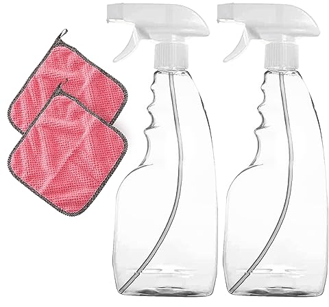 BRONZLO® Spray Bottles Pack of 2 500ml Water Spray Bottles Plant Mist Clear Empty Plastic for Gardening,Cleaning, Air Freshener- With 2X Small Mist Spray Bottle