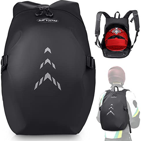 SKYJDM Motorrad Rucksack für Herren - Große Kapazität Wasserdichte Helmtasche für Herren mit Laptoptasche, Motorrad Helm Rucksack mit reflektierenden Streifen für Reiten, Reisen, Sport, Groß