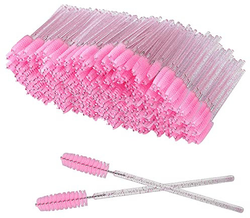 XPP Disposable Eyelash Brushes,100PCS Eye Brow Spoolie Castor Oil Brush Mascara Wands Cosmetic Makeup Tools (Crystal Pink-100PCS)