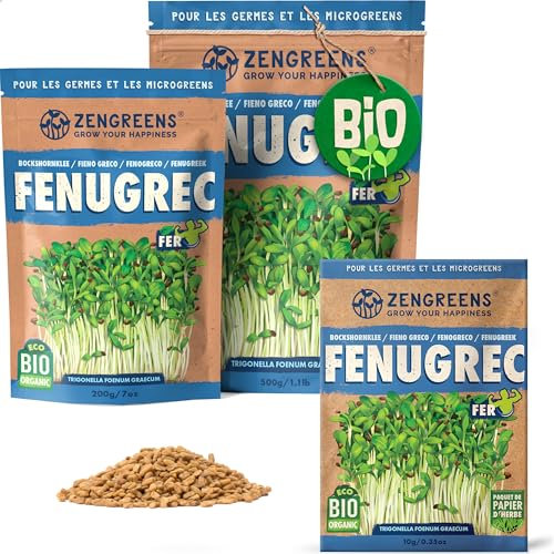 ZenGreens® - Semillas de fenogreco ecológico - Elija entre 10g, 200g y 500g - brotes de alholva - germinación de más del 97% - Microgreens
