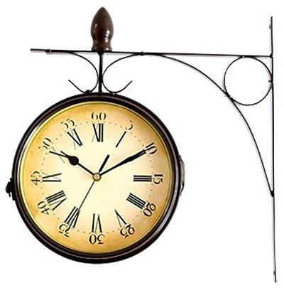 Uposao Reloj de estación de tren de dos caras, reloj de pared de doble cara, reloj de pared retro, soporte vintage, reloj decorativo colgante, reloj de pared con soporte para interior y exterior,