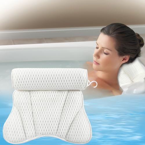 Mkitnvy Badewannenkissen, 4D Mesh Nackenkissen für Badewanne, Ergonomisches Badekissen mit 6 Saugnäpfen, für Home Spa und Badewannen Home Spa, Stützt Kopf, Nacken, Rücken, Weiß, Polyester