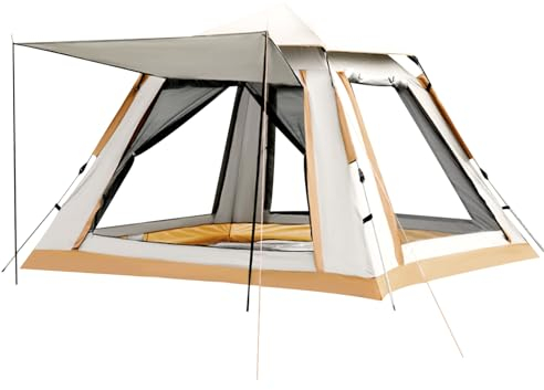 Cathpetic Camping Wurfzelt für 4 Personen Wasserdicht mit Vorzelt,Komfortabler Viertüriger Großer Raum Pop Up Camping Zelt, Wasserdicht, Winddicht,Schneefest und UV Beständig für Vier