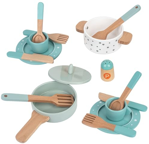Kinderküche Zubehör, Spielküche Zubehör Holz, Kinder Kochgeschirr, Küchenzubehör Topfset, Kochsimulation Rollenspiel Lernspielzeug für Jungen und Mädchen 3 4 5 6 7 8 Jahre