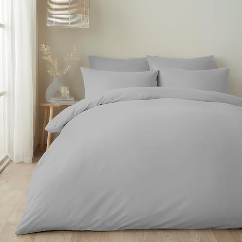 Appletree Silver Duvet Cover Set - King Size (230 x 220cm) - Light Grey Plain Duvet Cover - Soft & Luxury 100% Cotton - Hotel Style in Grey