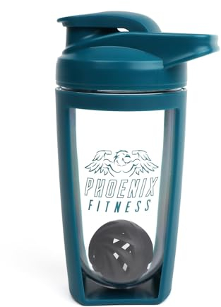 Phoenix Fitness Protein Shaker Bottle - 600ml Leakproof BPA Free Gym Bottle with Screw Top Lid and Mixer Ball for Protein Shakes, Juices & Supplements for Men and Women - Teal