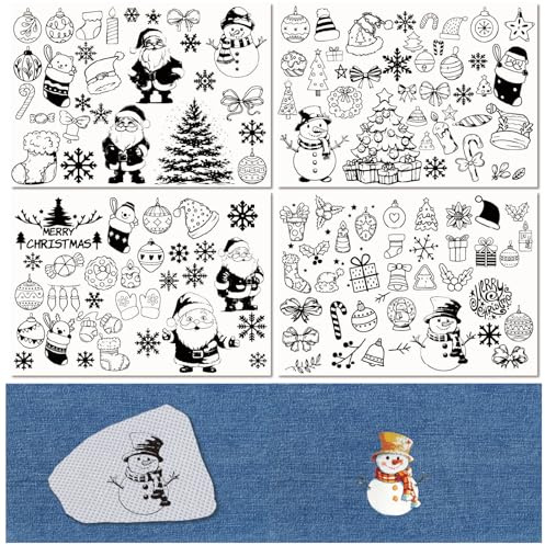 CRASPIRE 4 Sheets Santa Claus Water Soluble Stabilizer for Embroidery Stick and Stitch Embroidery Transfers Paper Christmas Fusible Cut Away Stabilizer for Embroidery Hand Sewing Lover Beginners