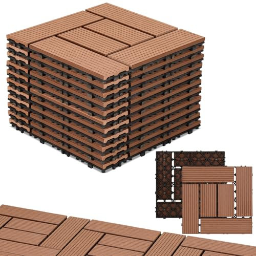 Randaco WPC Terrassenfliesen, 30x30cm WPC Fliesen 22er Set für 2 m², Balkonfliesen Klicksystem, Bodenbelag für Balkon & Terrasse, Terrassendielen Wetterfest mit Drainage, Braun