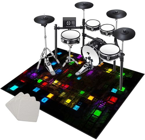 Drum Teppich 180 x 160 cm Schlagzeugteppich rutschfest Schalldicht Drum Teppich Matte für Innen und Außen Elektronisch Schlagzeug Teppich Schallschutz Akustik Teppich Musikinstrumente Bodenmatte