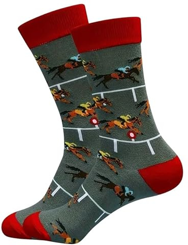 Chaussettes de course de chevaux, cadeau de course de chevaux, taille adulte 36-45, Gris/rouge, 22
