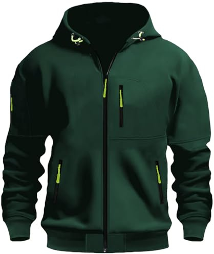 MEDUOLA Sudadera con Capucha para Hombres Manga Larga Suéter con Cremallera Sudaderas Hoodie Otoño-Invierno Gorro con Cordón Entretiempo (D14-Verde,XL)