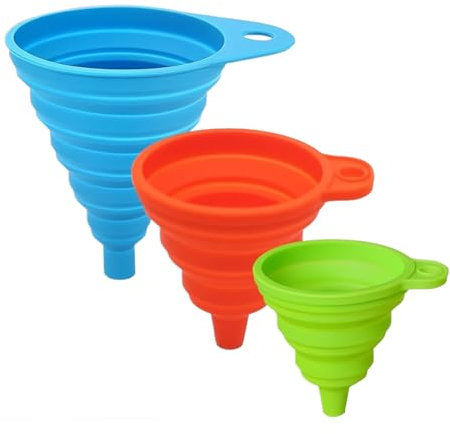 OHREN 3 Pezzi Imbuto in Silicone Pieghevole Portatile per Trasferimento di Liquidi in Cucina (Verde + Arancione + Blu) (Piccolo/Medio/Grande)