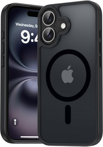 Kmofizle Coque Magnétique pour iPhone 16 6,1 Pouces, Étui Housse Arrière Translucide Givrée, Fine Antichoc Anti-Traces de Doigts Case pour iPhone 16, Noir