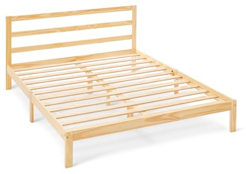 Amazon Basics Letto King in Legno di Pino con Testiera, 160 x 200 cm, Pino