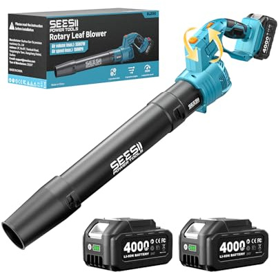 SEESII Leaf Blower Cordless, Rotated 180° Electric Leaf Blower with 2 * 4.0Ah Batteries and Charger, 550CFM 150MPH Lightweight Blower with 5 Speed Mode for Lawn Care, Yard, Patio & Outdoor Use