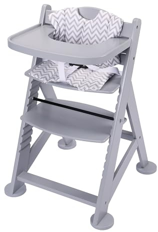 Sunny Fynn Chaise haute en bois, grise | Chaise haute bébé, chaise haute pour enfant avec tablette amovible, set de coussins et ceinture de sécurité | à partir de 9 mois environ - 55,5 x 55 x 80 cm