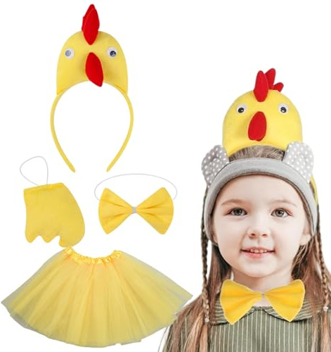 keloppasit Costume da pollo per bambini, 3 pezzi, vestito natalizio da pollo, divertenti con papillon, per cosplay, compleanno, Halloween, Ringraziamento, Natale