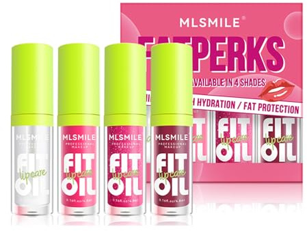 Lissymuse 12H Hidratación Duradera Voluminizador Aceite Labial, 4 piezas Fat Lip Oil Gloss Set - Lip Plumper Lipgloss Brillo de Labios para Niñas, Nutritivo y Tintado para un Acabado Muy Brillante