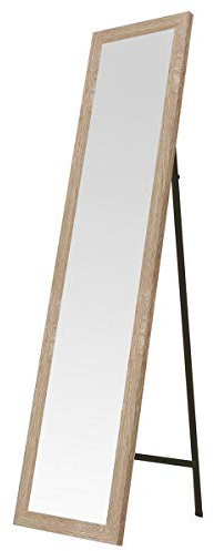 LOLAhome Espejo de Pie, de Cuerpo Entero, Color Natural, Marco de Madera, Forma Rectangular de 37x157 cm, para Dormitorio, salón, Cuarto de baño, Pasillo