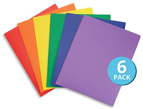Blue Summit Supplies 6 Pack Multicolor Two Pocket Plastic Folders with Pockets, Heavy Duty Colored 2 Pocket Plastic Folders for School, and Business Card Slot, Home, and Work
