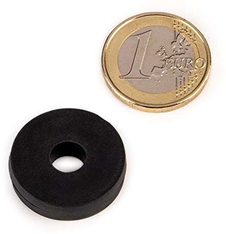 magnets4you - Potente magnete ad anello al neodimio con rivestimento in gomma | Ø 25 x 6,3 mm, diametro interno 7,5 mm | nero | magnete da avvitare, impermeabile, non arrugginisce