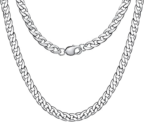 AFSTALR Chaîne Gourmette Argent pour Homme Cubain Chaîne Plate Acier Inoxydable Collier 9mm,Longueur 61cm