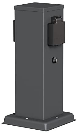 ledscom.de Garten Colonne de Prises de Courant Polly pour l'extérieur, IP44, capteur crépusculaire, 2X, Acier Inoxydable, Anthracite, carré, 27 cm