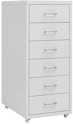 Gecheer Aktenschrank mit Rollen Rollcontainer mit 6 Schubladen Bürocontainer Schubladenschrank Büroschrank Stahlschrank Metallschrank Schrank Grau 28x41x69 cm Metall