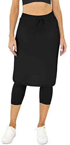 Womens Tennis Skirt with Built in Capri Leggings 20 Knee Length Skorts Skirts Drawstring Golf Skirts Skirted Leggings Black