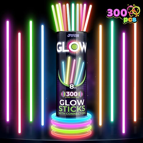 JOYIN 300pcs Knicklichter party set, Neon Leuchtstäbe Party Deko, 20.3 cm Leuchtstäbe, Armbänder Kinder, Partygeschenke, leuchtende Partydekorationen mit Verbindungsstücken für Geburtstag, Hochzeit