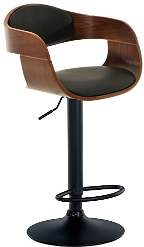 CLP Barhocker mit Lehne Kingston, Barstuhl gepolstert mit Kunstleder oder Stoffbezug, Tresenstuhl höhenverstellbar Metallgestell schwarz, Farbe:walnuss/schwarz, Material:Kunstleder